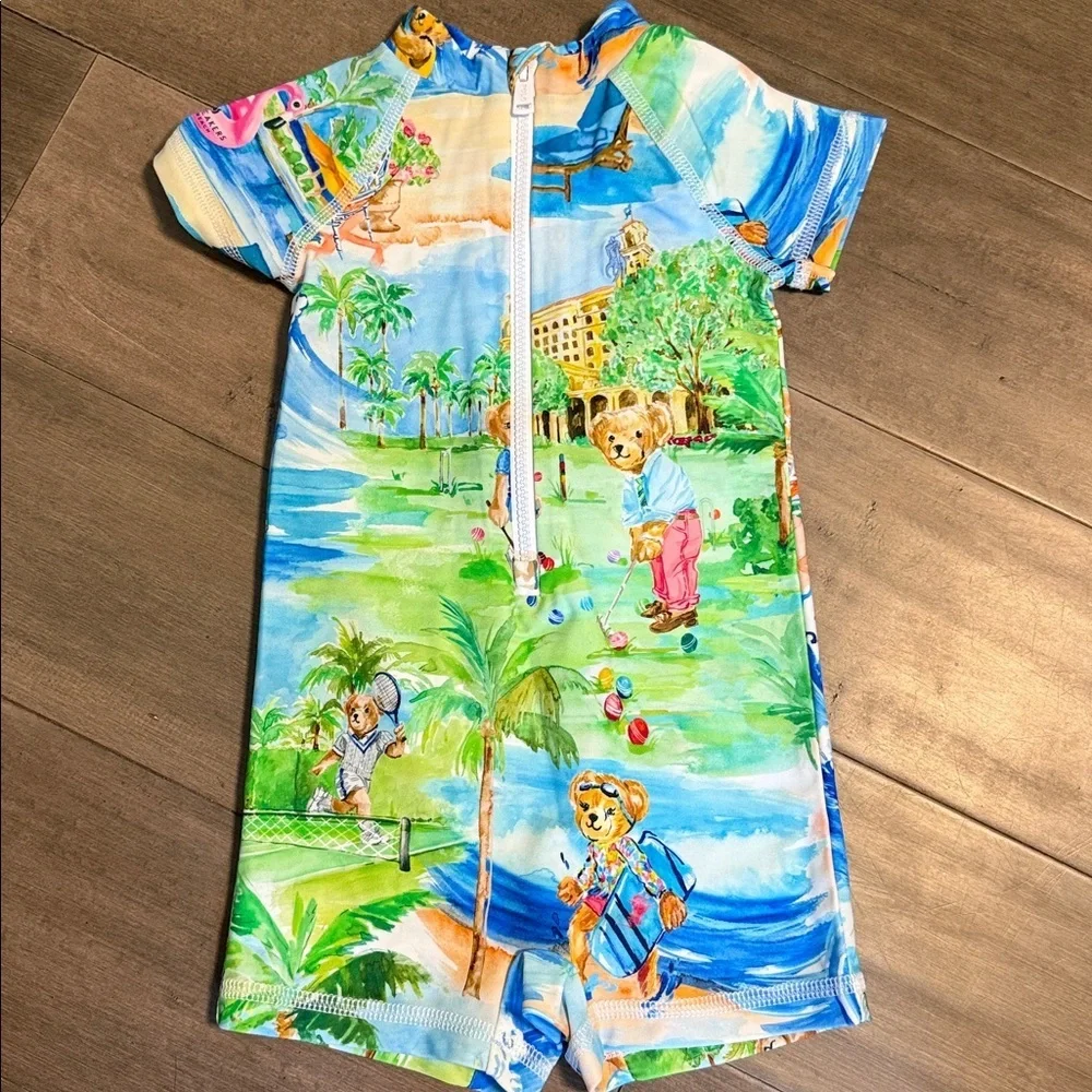 Ralph Lauren Polo Bear Tropical Resort Baby Rash Guard Swimsuit 3-6M